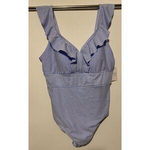 Time and Tru Women's Ladies 2X Blue & White Striped One Piece Swimsuit NEW NWT